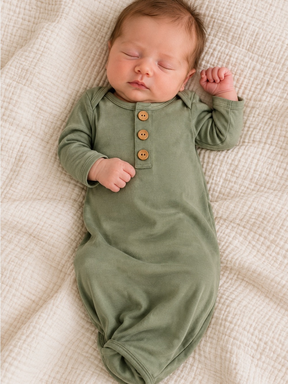 Caden Lane Eucalyptus Green Henley Sleep Gown 0-3M Baby Knotted Neutral